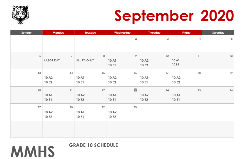 Grade 10 Attendance Calendar for September 2020.png