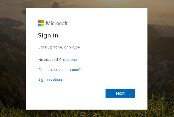 Image of Office 365 username entry screen